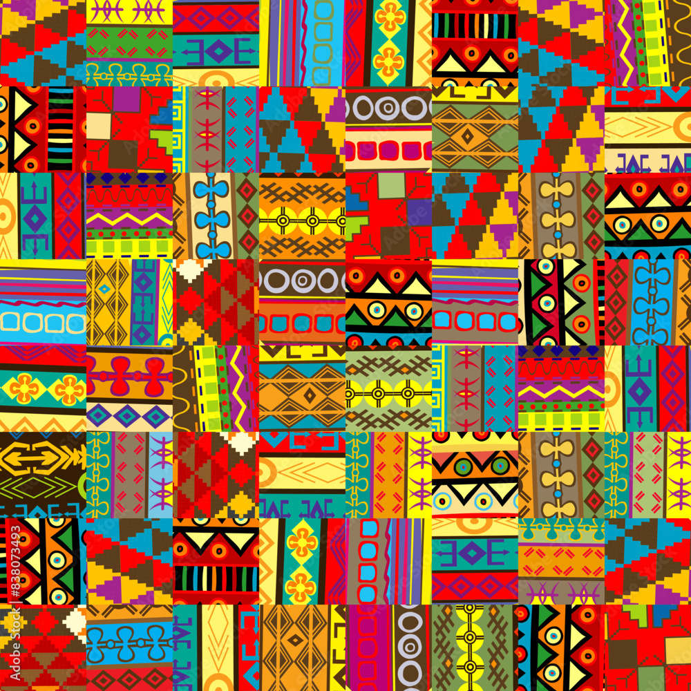 Fototapeta premium Patches with different colorful patterns with ethnic motifs