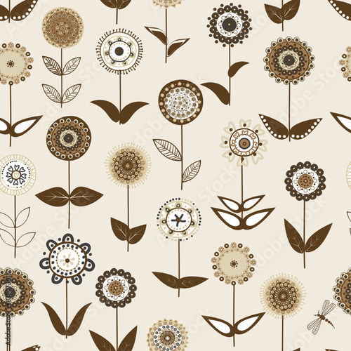 Floral seamless pattern with stylized flowers