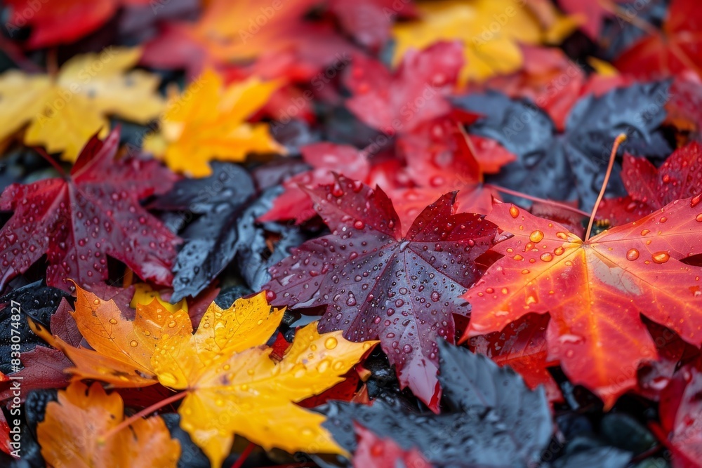 Colorful Autumn Leaves With Dew Drops Colorful Autumn Leaves With Dew Drops