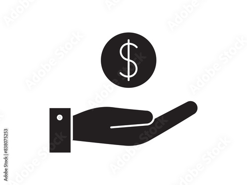 Coin on hand, money icon for business. Simple symbol line flat design.