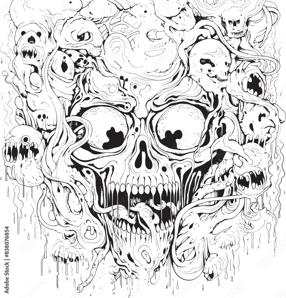 Obraz premium Arcane Abyss Psychedelic Nightmare Graphic Art and Icon Design Dreamscape Dimensions Psychedelic Coloring and Iconic Art