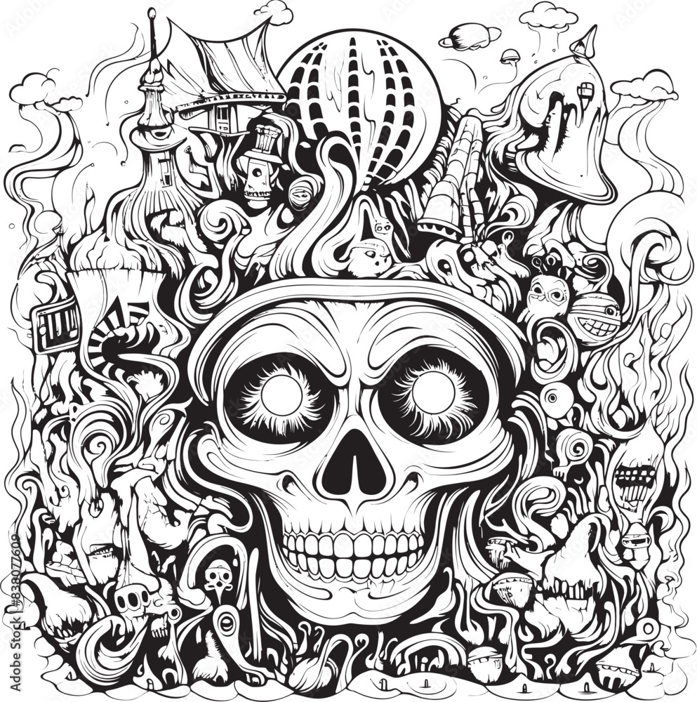 Obraz premium Gothic Reveries Psychedelic Nightmare Art and Iconic Designs Nightmare Prism Psychedelic Coloring Book and Iconic Design