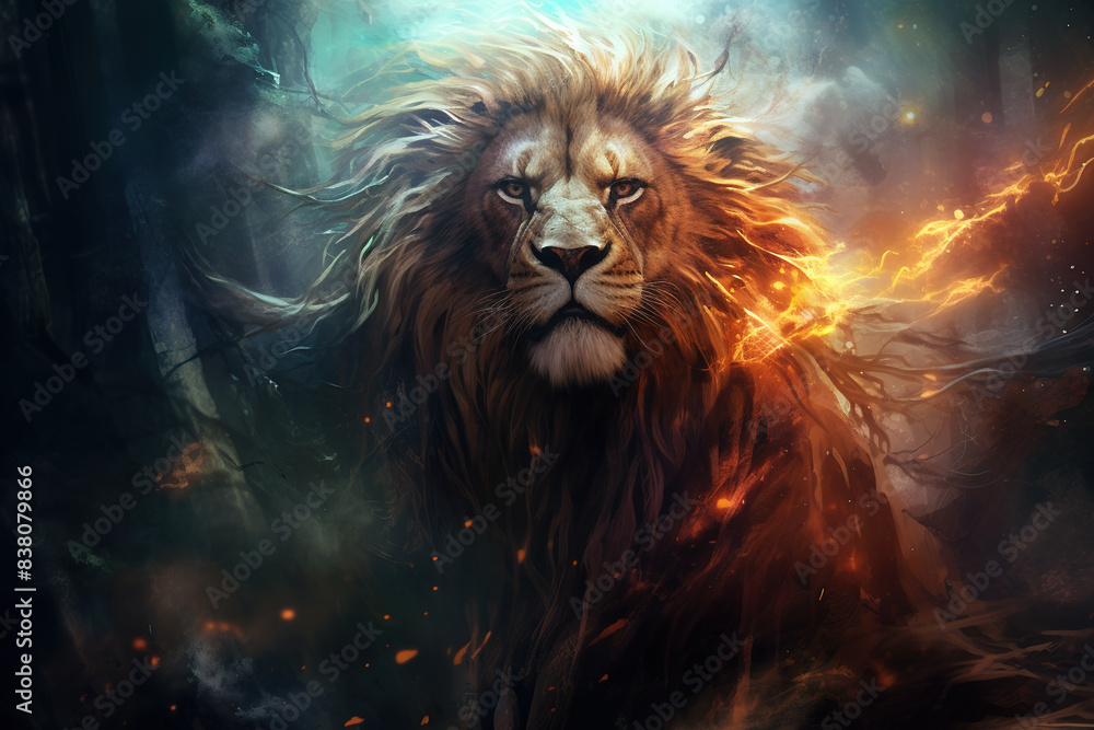 The lion in a fantasy world. Wildlife Animals. The lion in a fantasy world. Wildlife Animals.