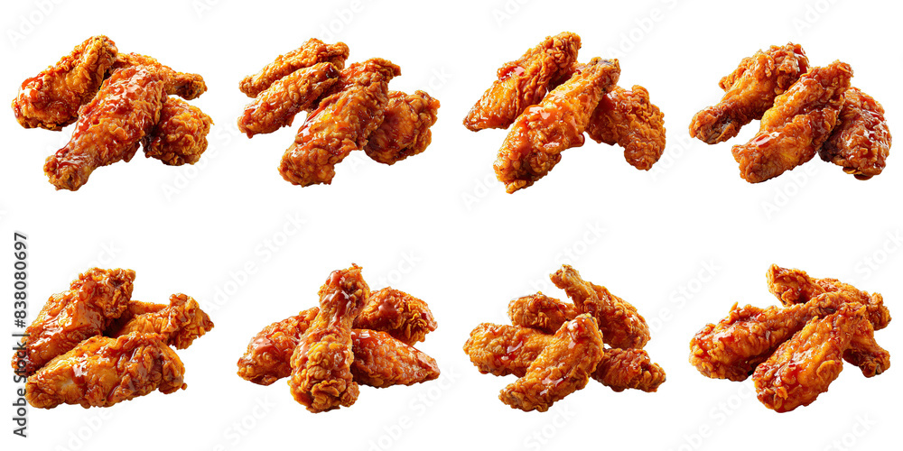 Collection of Barbecue Fried Chicken Tenders isolated on transparent png background. Generative ai Collection of Barbecue Fried Chicken Tenders isolated on transparent png background. Generative ai