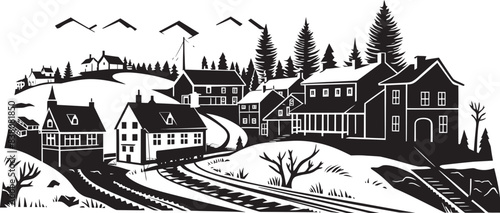 Small Town Serenity Vector and Graphic Art Countryside Reverie Logo and Iconic Village