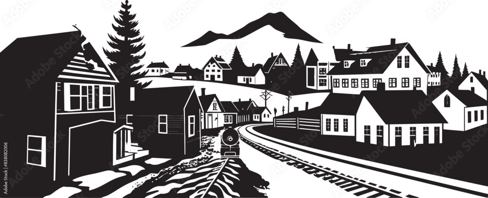 Naklejka premium Scenic Hamlet Vector and Graphic Art Quaint Village Charm Iconic Logo and Vector