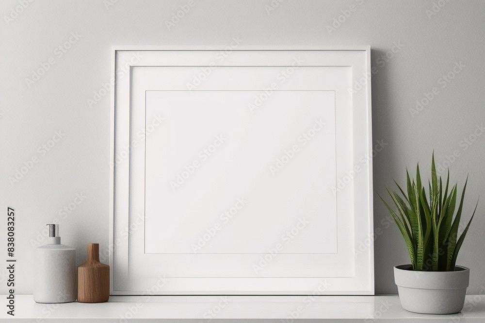 Imagen mínima de marco cuadrado blanco vacío simulada colgada sobre fondo de pared blanca con luz y sombra de ventana. aislar imagen Imagen mínima de marco cuadrado blanco vacío simulada colgada sobre fondo de pared blanca con luz y sombra de ventana. aislar imagen