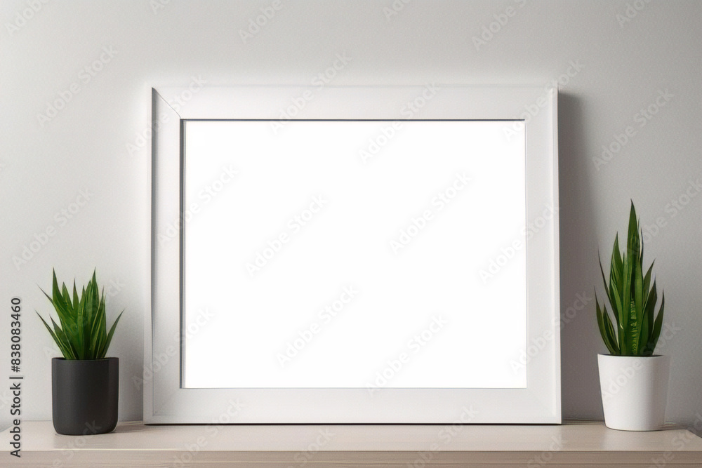 Imagen mínima de marco cuadrado blanco vacío simulada colgada sobre fondo de pared blanca con luz y sombra de ventana. aislar imagen Imagen mínima de marco cuadrado blanco vacío simulada colgada sobre fondo de pared blanca con luz y sombra de ventana. aislar imagen