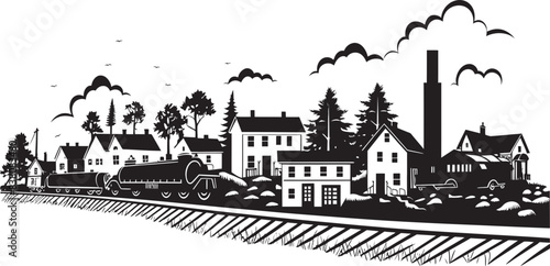 Village Mosaic Iconic Vector and Graphic Design Rural Reverie Logo and Iconic Village Scene