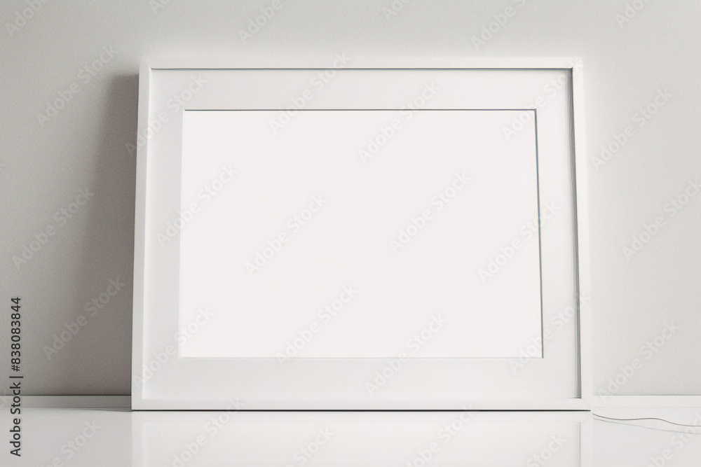 Imagen mínima de marco cuadrado blanco vacío simulada colgada sobre fondo de pared blanca con luz y sombra de ventana. aislar imagen Imagen mínima de marco cuadrado blanco vacío simulada colgada sobre fondo de pared blanca con luz y sombra de ventana. aislar imagen