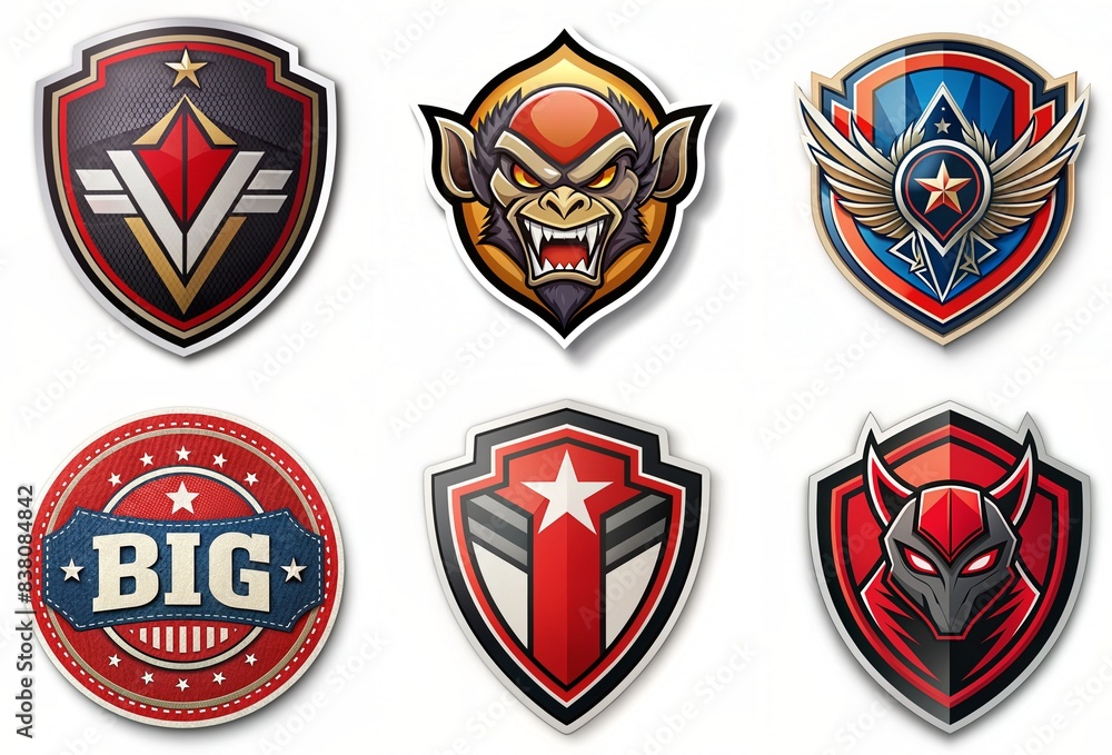 set of shields sticker isolated vector design set of shields sticker isolated vector design
