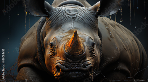 Captivating close-up footage captures the impressive rhinoceros, showcasing its distinctive horn and rugged features. Rhinoceros, a symbol of strength and resilience, roams the savannah.