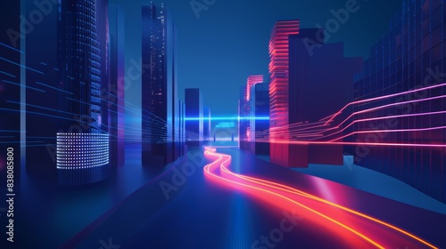 A digital illustration of a leased line internet connection between two modern buildings