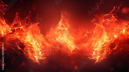 Border of bright flames and glowing sparks, red background, fiery effect, intense scene photo