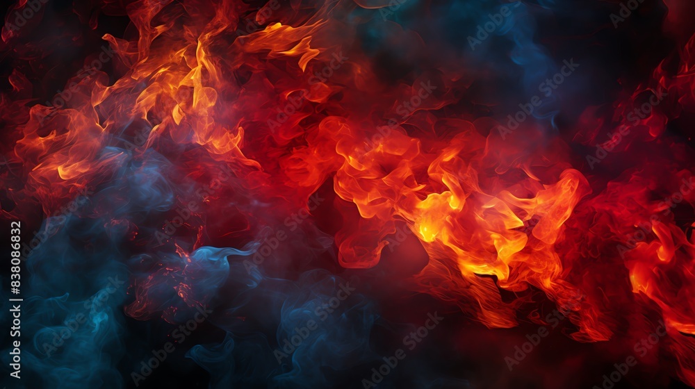 Fiery coals with smoke, top and bottom borders, white backdrop, vivid flames, intense heat atmosphere Fiery coals with smoke, top and bottom borders, white backdrop, vivid flames, intense heat atmosphere