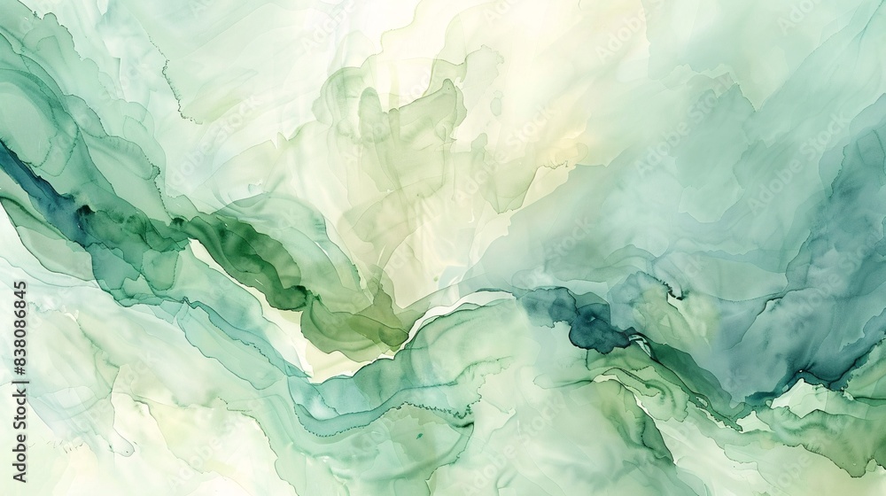 An abstract watercolor painting inspired by nature, featuring soft green and blue tones that blend seamlessly to evoke a sense of peace and natural beauty An abstract watercolor painting inspired by nature, featuring soft green and blue tones that blend seamlessly to evoke a sense of peace and natural beauty