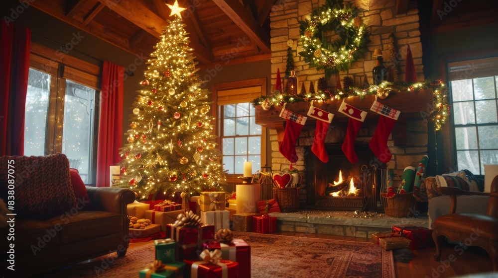 Fototapeta premium A cozy and festive New Year's Eve celebration inside a beautifully decorated living room
