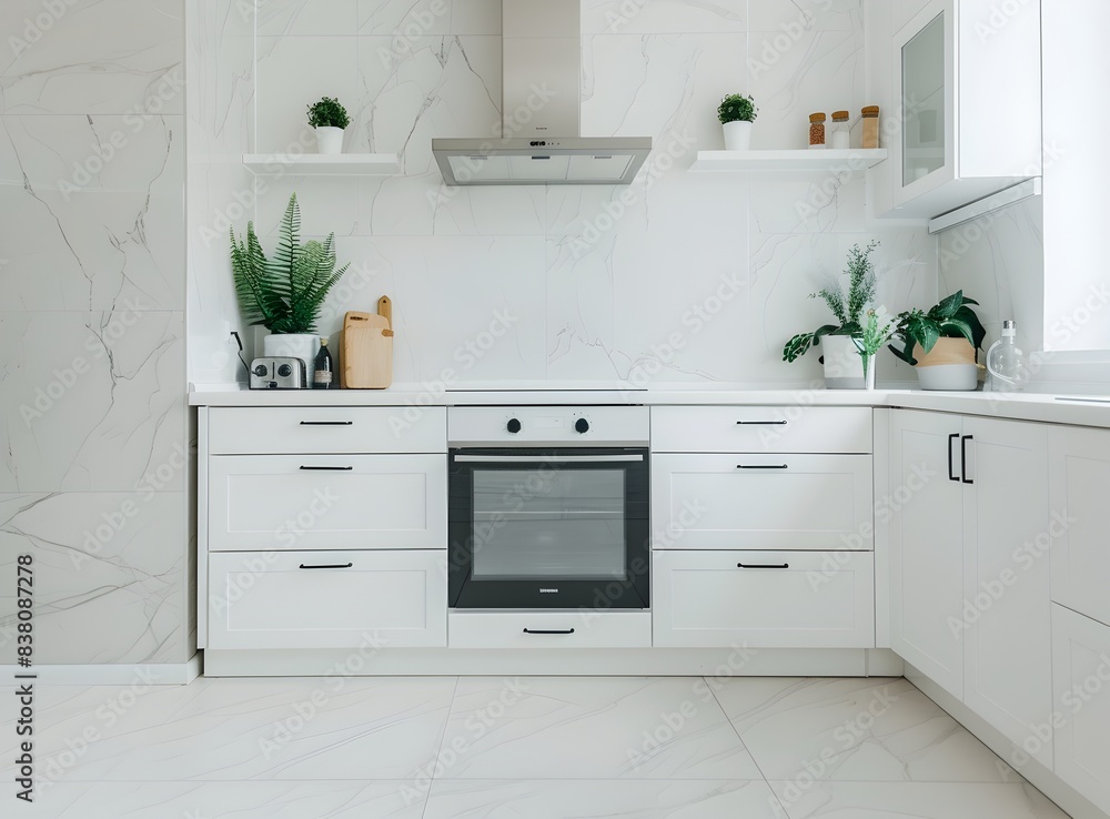 Modern kitchen interior with white cabinets Modern kitchen interior with white cabinets