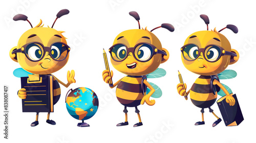 Cartoon bees on a transparent background