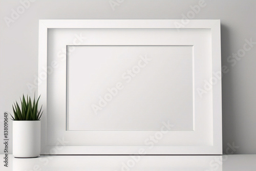 Imagen mínima de marco cuadrado blanco vacío simulada colgada sobre fondo de pared blanca con luz y sombra de ventana. aislar imagen 