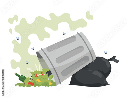Garbage or waste icon. Plastic garbage container with unsorted trash. Rubbish bag that smells ugly and started to decompose. Ecology and environment concept. Isolated on white background
