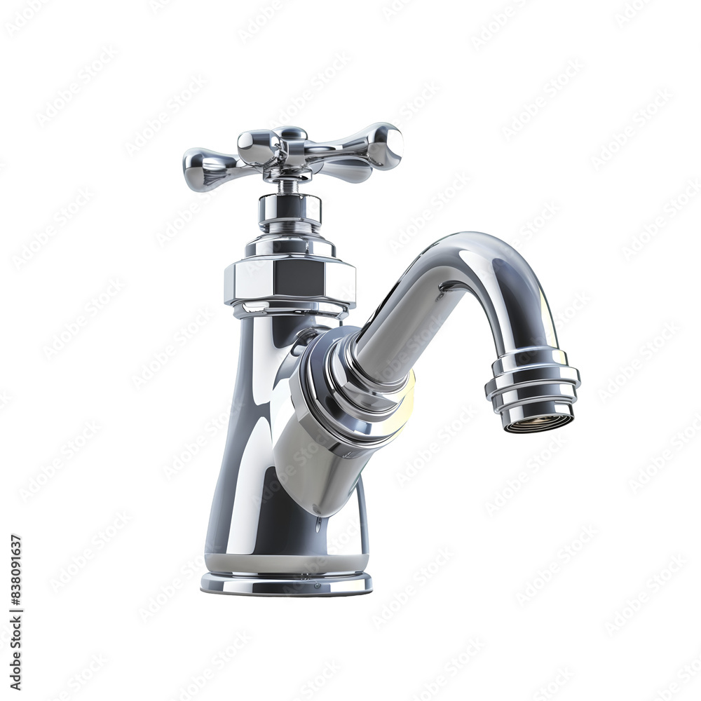 Shiny Chrome Faucet With Cross-Shaped Handle, Isolated on a Transparent Background, Graphic Resource Shiny Chrome Faucet With Cross-Shaped Handle, Isolated on a Transparent Background, Graphic Resource
