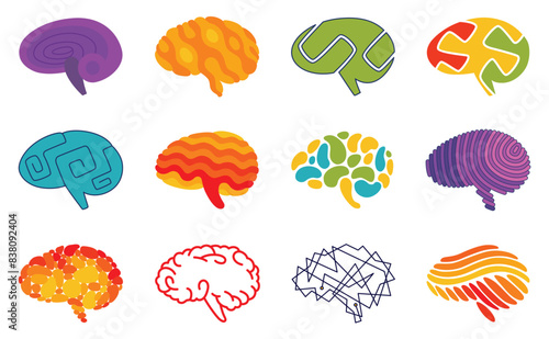 Human brain icons set. Creation and idea concept element. Science innovation, machine learning, ai or new technology development. Human brain health startup