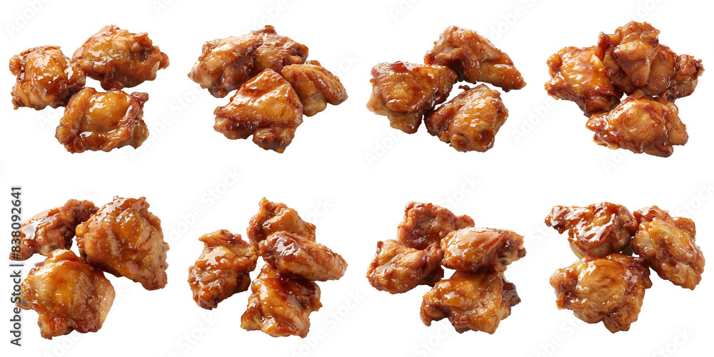 Collection of Maple Syrup Fried Chicken Thighs isolated on transparent png background. Generative ai Collection of Maple Syrup Fried Chicken Thighs isolated on transparent png background. Generative ai