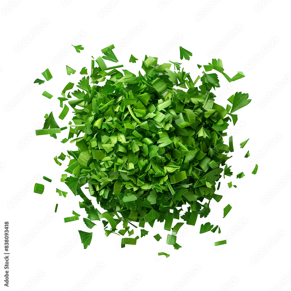 Obraz premium Freshly Chopped Parsley, Isolated on a Transparent Background, Graphic Resource