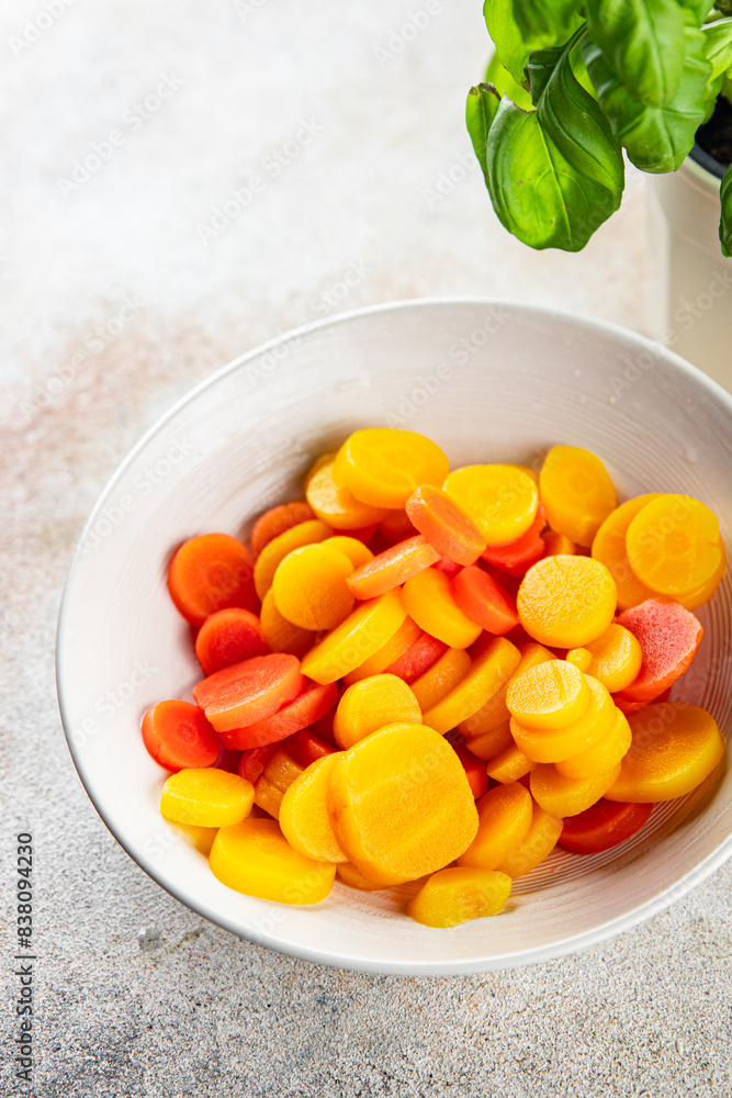 carrot slice colorful vegetable carrots rings salad fresh cooking appetizer meal food snack on the table copy space food background rustic top view carrot slice colorful vegetable carrots rings salad fresh cooking appetizer meal food snack on the table copy space food background rustic top view