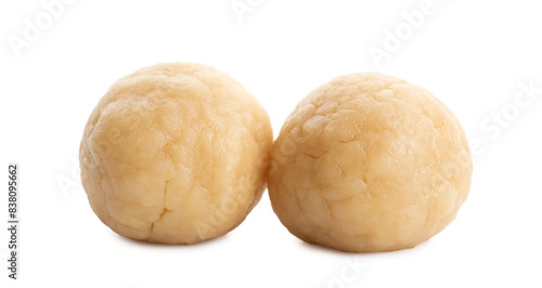 Making shortcrust pastry. Raw dough balls isolated on white