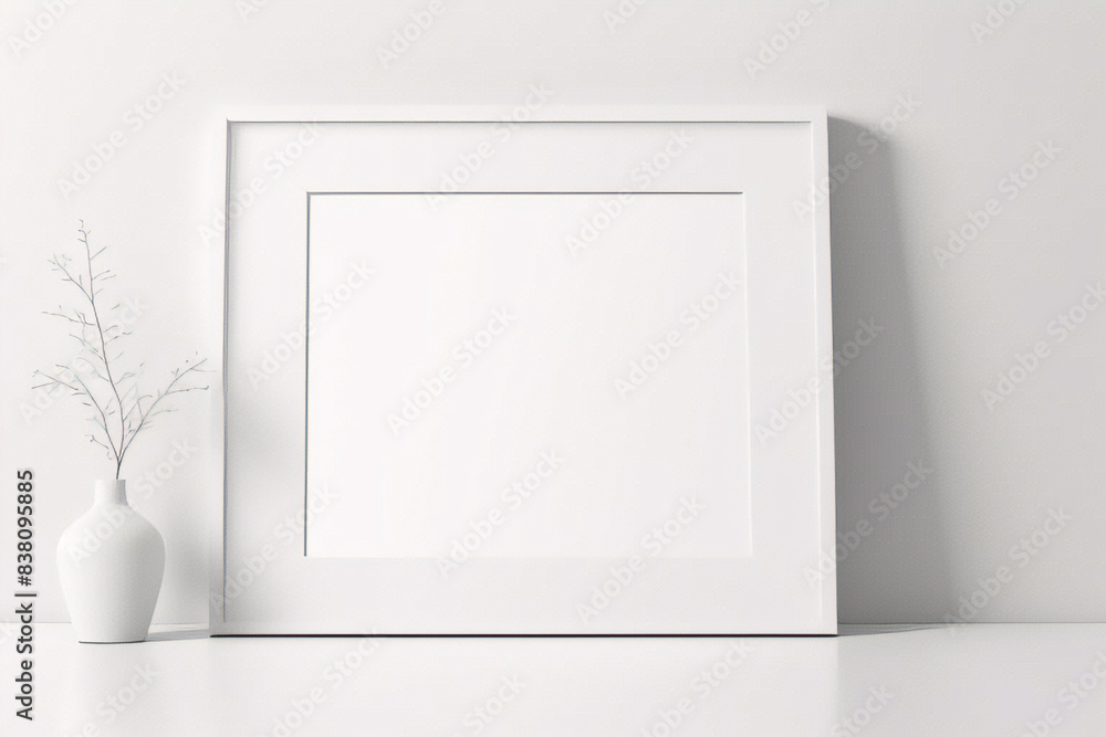 Imagen mínima de marco cuadrado blanco vacío simulada colgada sobre fondo de pared blanca con luz y sombra de ventana. aislar imagen Imagen mínima de marco cuadrado blanco vacío simulada colgada sobre fondo de pared blanca con luz y sombra de ventana. aislar imagen