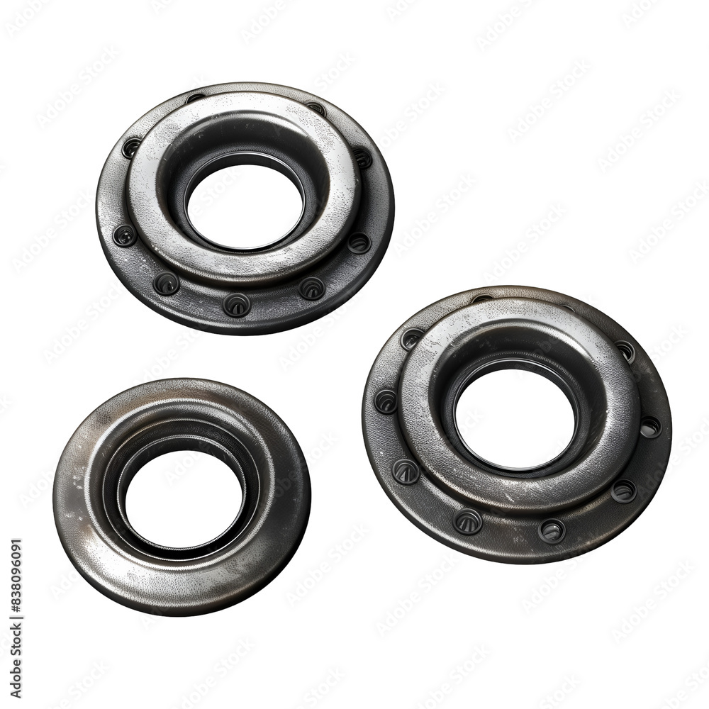 Three Metal Grommets With a Round Center Hole and Multiple Smaller Holes, Isolated on a Transparent Background, Graphic Resource Three Metal Grommets With a Round Center Hole and Multiple Smaller Holes, Isolated on a Transparent Background, Graphic Resource