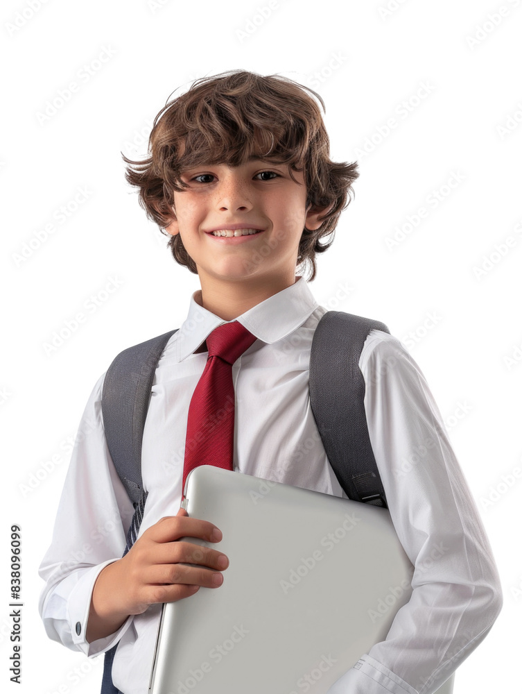 Young student wear school uniform holding computer Young student wear school uniform holding computer