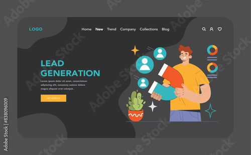 Young marketer attracts potential clients with a magnet.