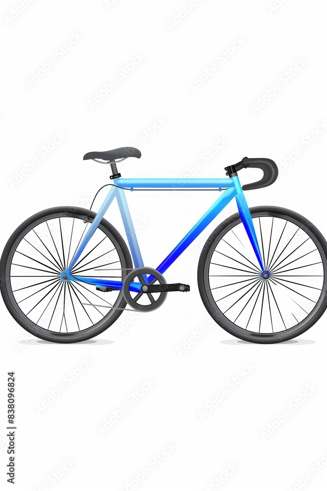 A blue bicycle with black wheels and a black seat, set against a minimalist white background. A blue bicycle with black wheels and a black seat, set against a minimalist white background.
