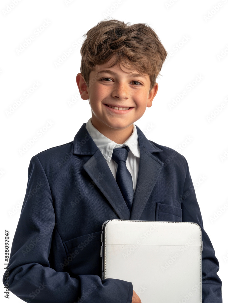 Young student wear school uniform holding computer Young student wear school uniform holding computer