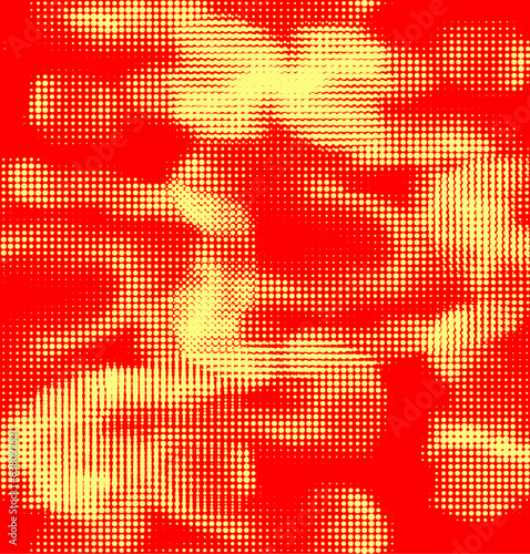 Seamless halftone golden dotted fabric with red base. Fluctuation shift of dotted frame.Vector.