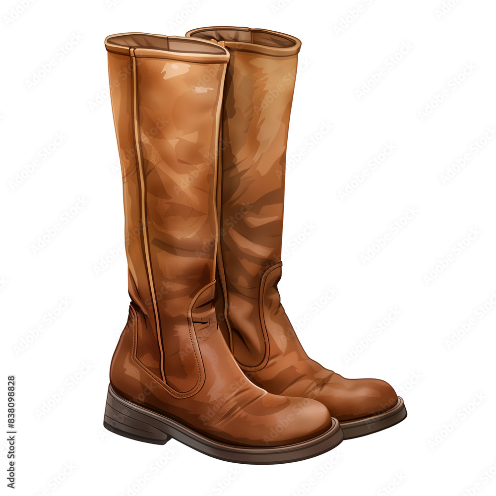 Brown Leather Knee-High Boots, Isolated on a Transparent Background, Graphic Resource Brown Leather Knee-High Boots, Isolated on a Transparent Background, Graphic Resource