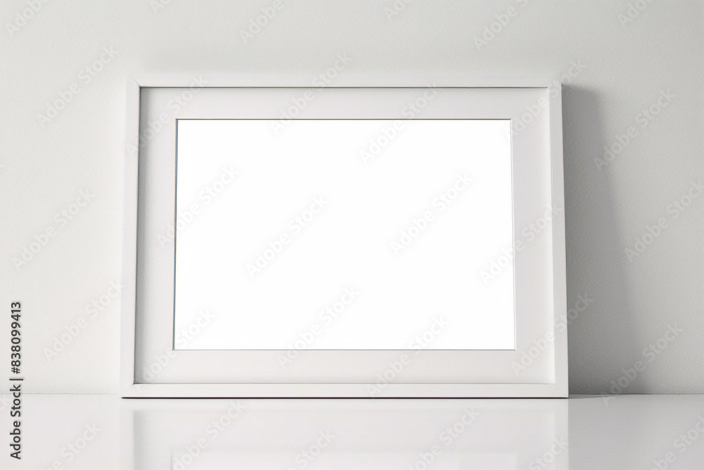 Imagen mínima de marco cuadrado blanco vacío simulada colgada sobre fondo de pared blanca con luz y sombra de ventana. aislar imagen Imagen mínima de marco cuadrado blanco vacío simulada colgada sobre fondo de pared blanca con luz y sombra de ventana. aislar imagen