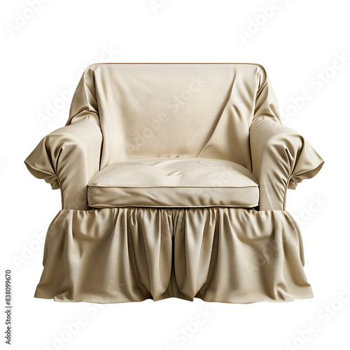Beige Loveseat Slipcover With Ruffled Skirt, Isolated on a Transparent Background, Graphic Resource photo