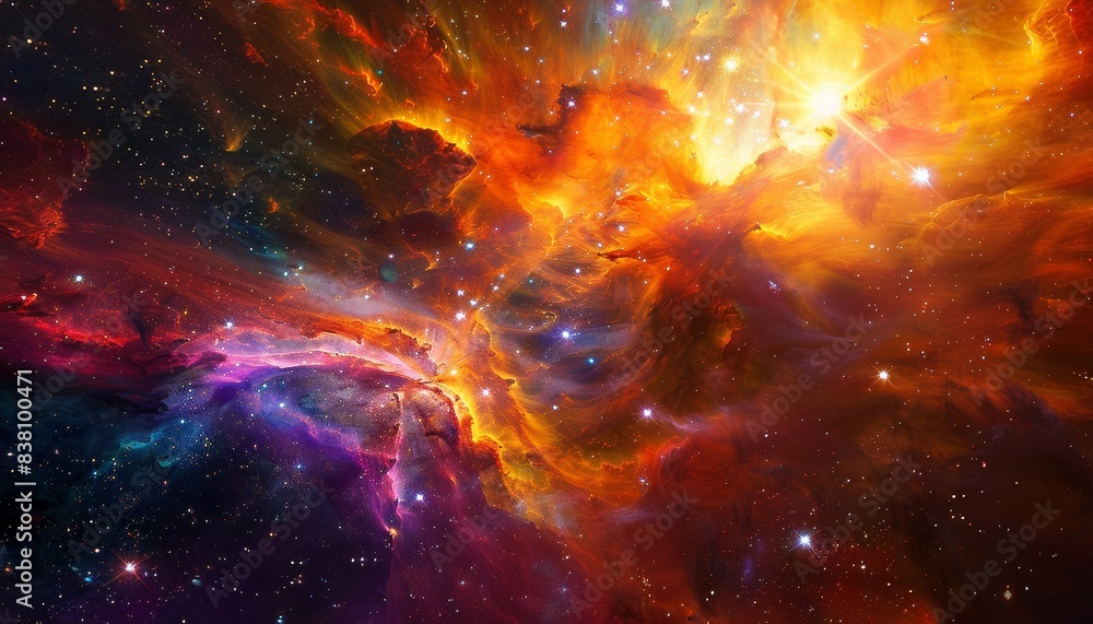 Cosmic journey through a vibrant nebula with swirling gases and bright stars Cosmic journey through a vibrant nebula with swirling gases and bright stars