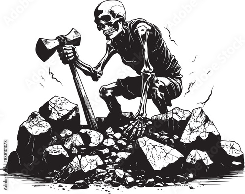 Bony Hand and Boulder Sleek Logo Illustration Creepy Skeleton and Stone Wall Minimalistic Icon Design