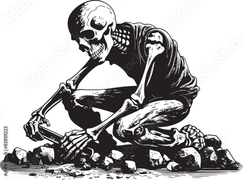 Skull and Rough Surface Modern Logo Symbol Bony Hand and Granite Rock Stylish Iconography