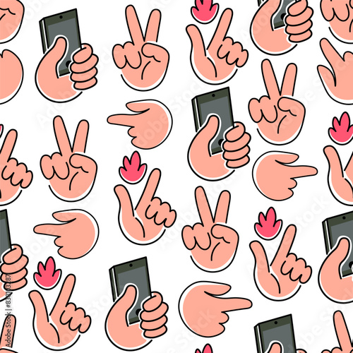 seamless pattern hands gestures in doodle style in vector. template for backdrop textile poster print design wrapping wallpaper