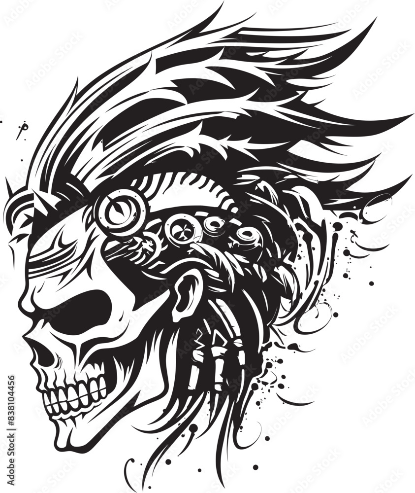 Obraz premium Ancient Warrior Skull Minimalistic Logo Art Warrior Skull Emblem Elegant Icon Concept