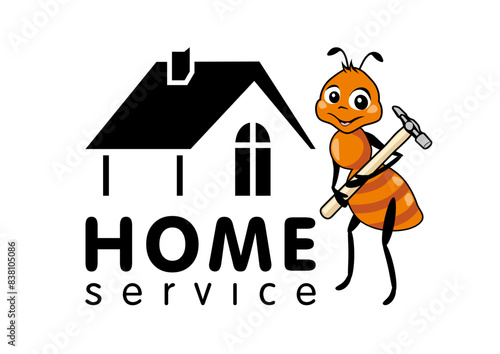 Cartoon ant with a hammer. Funny design for home service