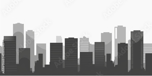 A black and white silhouette of a city skyline against a pale sky  showcasing the architectural diversity of the cityscape.