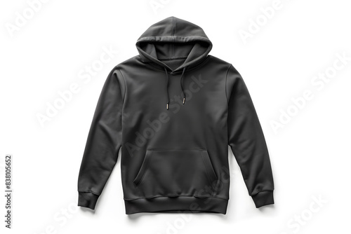 Blank flat black hoodie template. Long sleeve hoodie for design and print. Front view of sweatshirt on white background