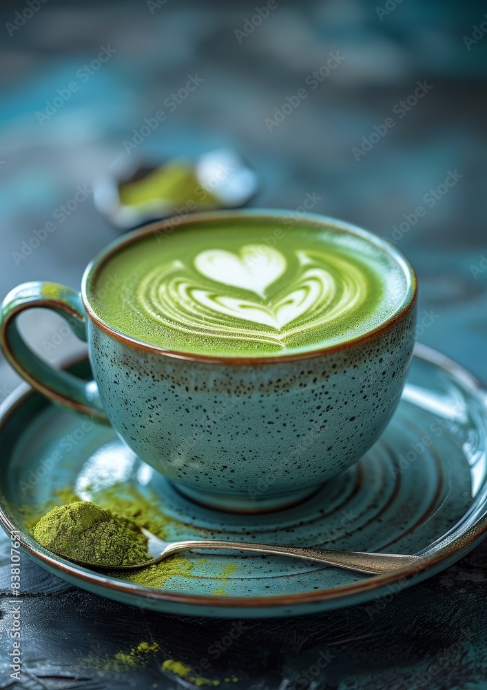 Matcha Latte - Vibrant green matcha latte with foam art in a ceramic cup. Matcha Latte - Vibrant green matcha latte with foam art in a ceramic cup.